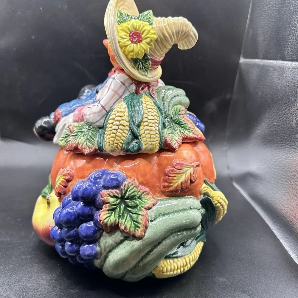 VTG Fitz and Floyd Scarecrow Pumpkin Cookie Jar  Fall Harvest Halloween 1996 HTF